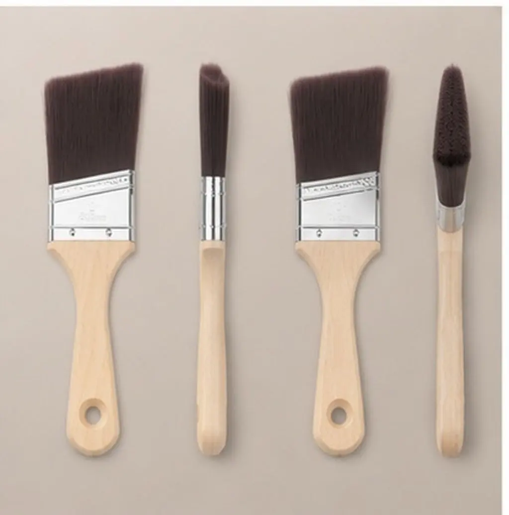 3Pcs Wood Handle Angled Paint Brushes Oil Paint Brush Industrial Painting Brush Ergonomic Portable Multi-Use Wall Corner Tool