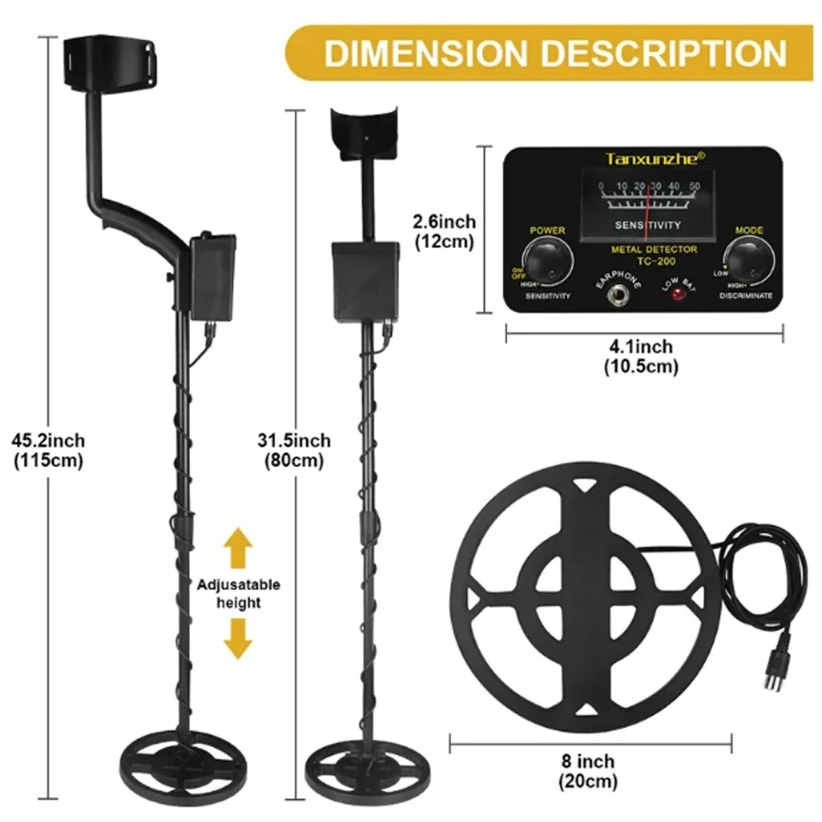 Tanxunzhe TC-200 Outdoors Metal Detector Underground Wire Iron Metal Gold Detector Adjustable Tracker for Treasure Search