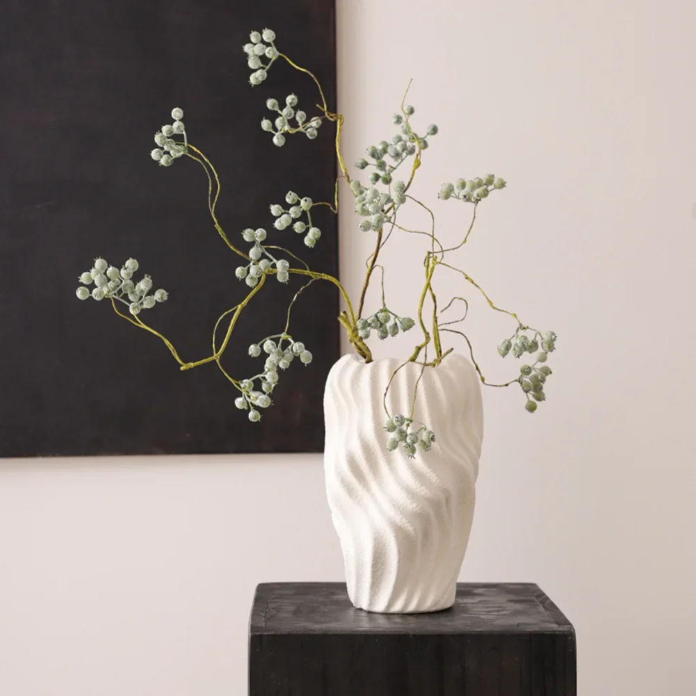 Ceramic Vase Irregular Wavy Patterns Coarse Pottery Flower Vase Flower Arrangement Accessories White Pot Home Decoration