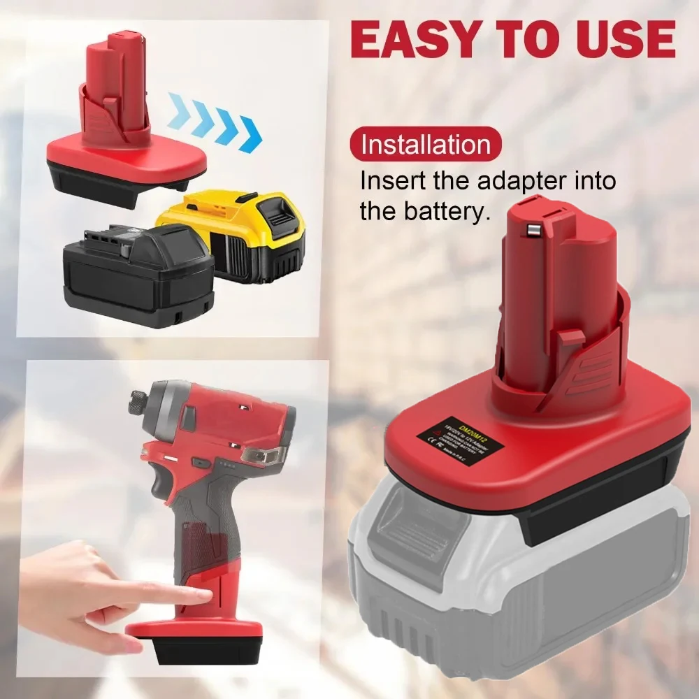 

DM12M12 Converter Adapter Compatible for Milwaukee 12V Power Tool To Connects for DeWalt 20V for Milwaukee 18V Lithium Batteries