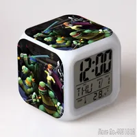 Anime N-Ninja-Turtles Colorful Alarm Clock Creative Student 8x8x8cm LED Cube with Colorful Light Display Time Week Month