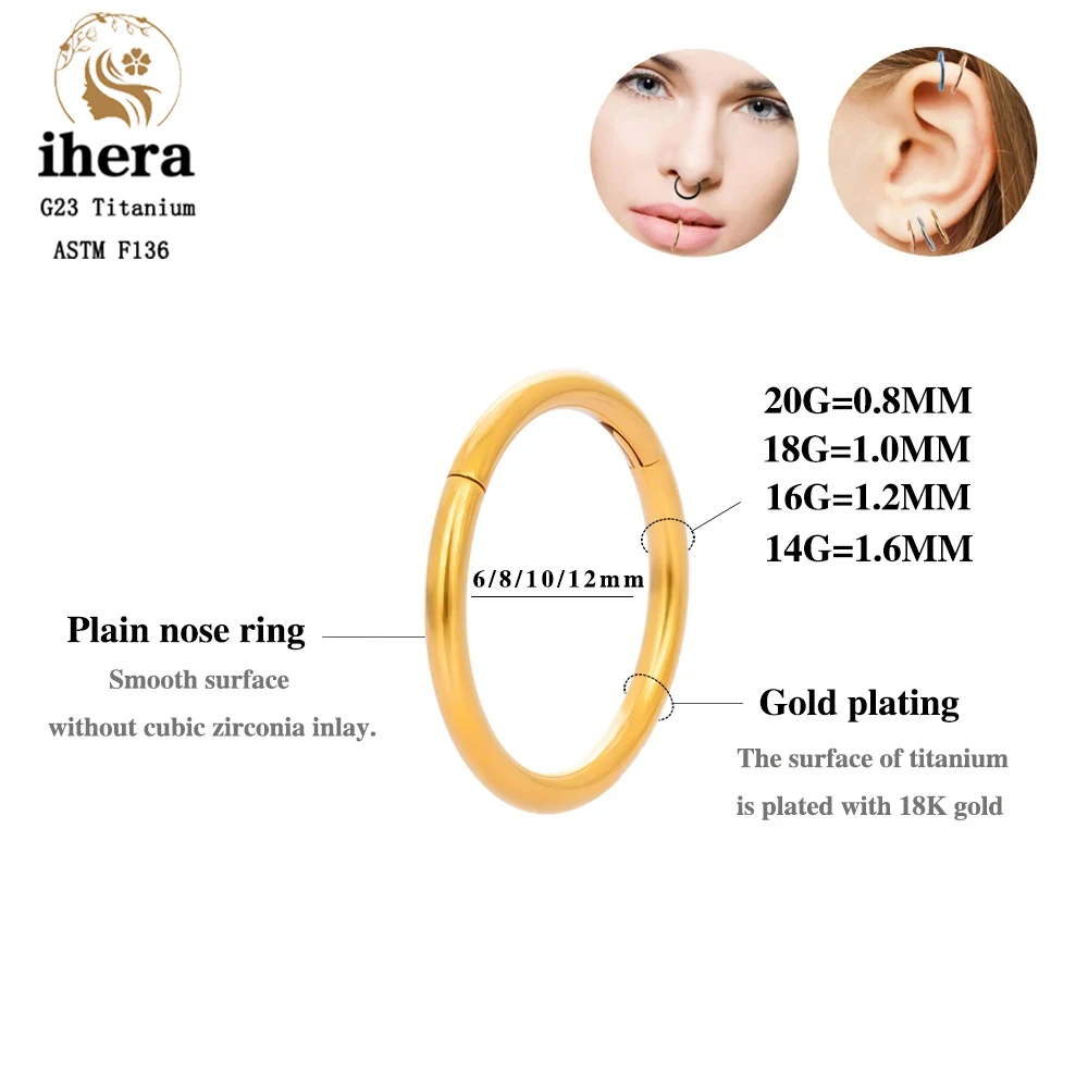 10/50PCS G23 Titanium Nose Ring For Women Piercing Jewelry Round Earring Hoop 16/18/20G Ear Tragus Cartilage Helix Body Jewelry