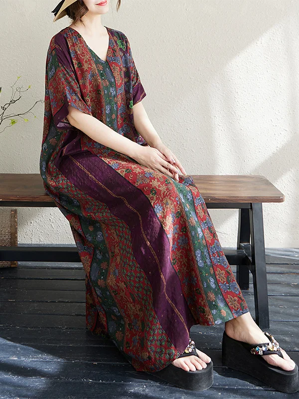 

До колена V-Ne Хлопковая подкладка Свободный крой в полоску Летнее повседневное платье для женщин больших размеров Ele Simple Artistic Sle