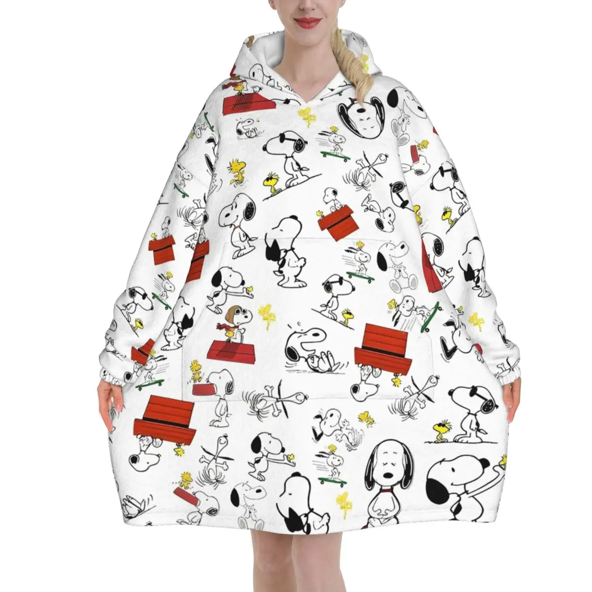 

Носимое одеяло Snoopys Cute Dogs Woodstock, толстовка с капюшоном для женщин и мужчин, толстовка большого размера, одеяло с карманом