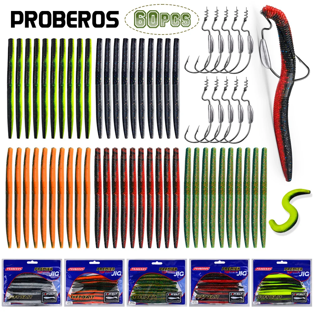 

Proberos 60pc Soft Insect Fish Bait and Hook Combination Set Suitable for Trout, Tuna, Large Fish Special Fishing Bait