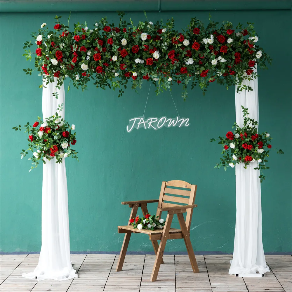 

Fleur Artificielle Decoration Wedding Birthday Stage L6.6x1.5 Ft Artificial Floral Arrangement Red White Small Corner Flowers