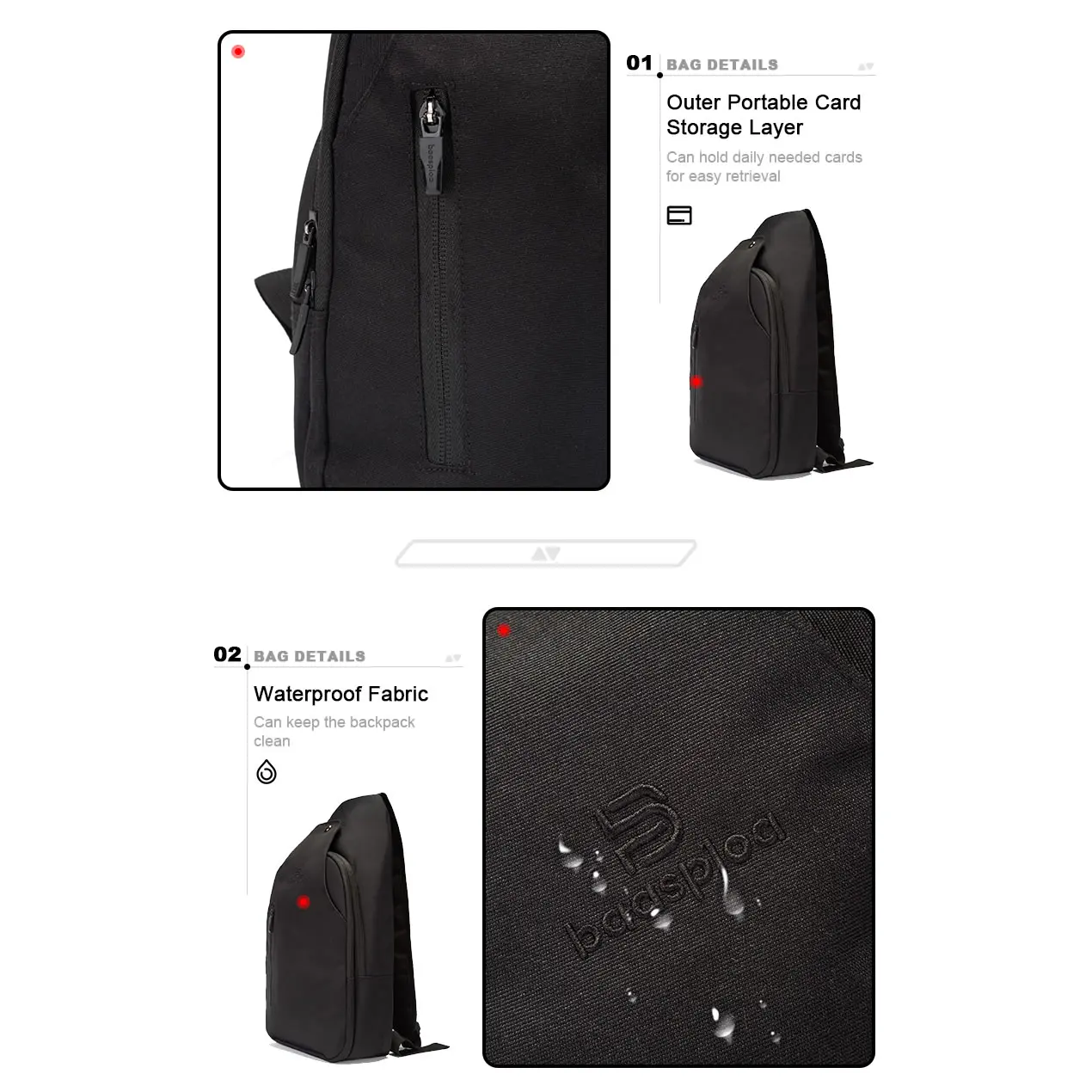 Baasploa Shoulder Bag Waterproof Large Capacity Outdoor Cycling Hiking Chest  Casual College OUTfits Back Multi-Pocket Crossbody