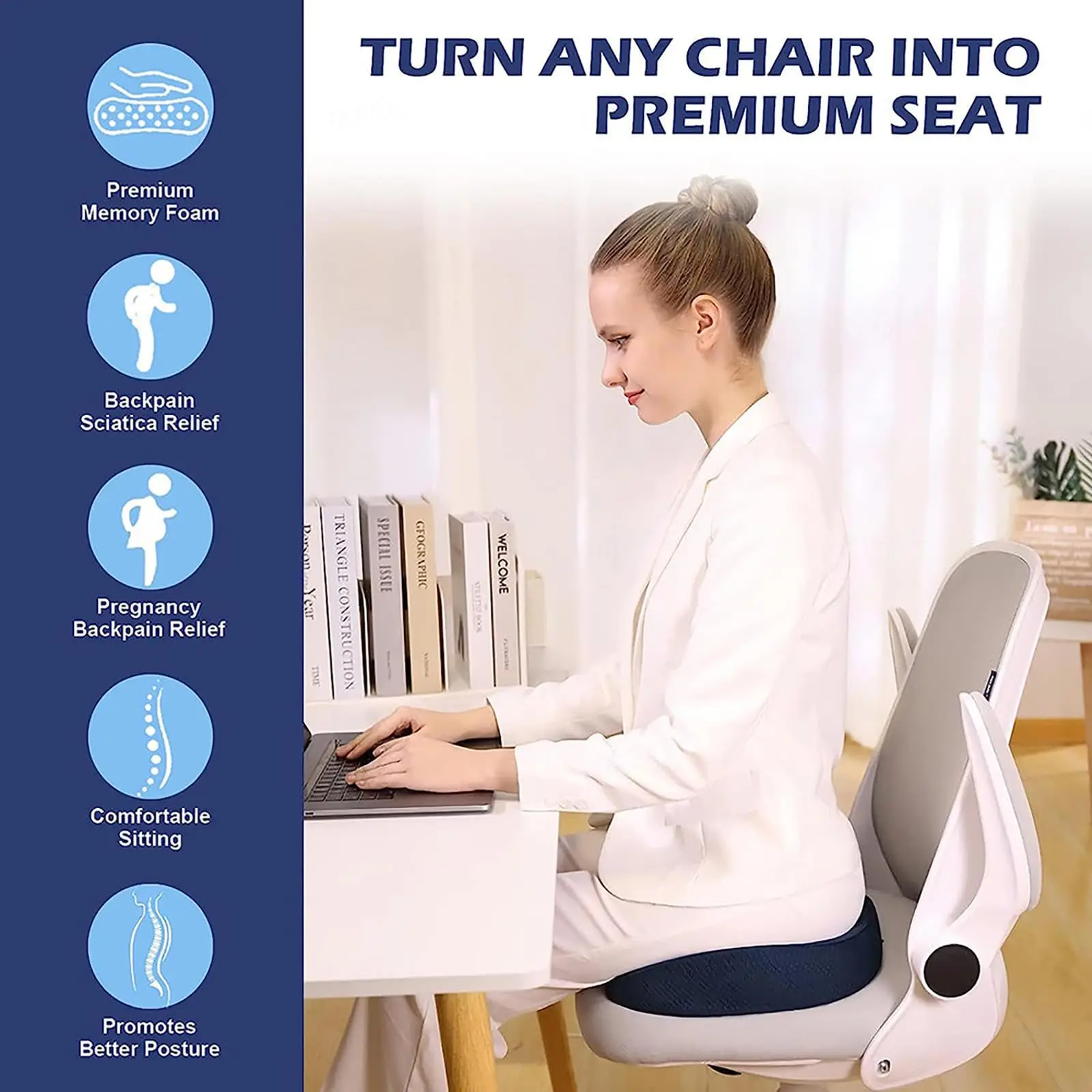 Подушка-пончик для боли на копчике, на копчике, из пены с эффектом памяти премиум-класса, моющееся сиденье-бустер для взрослых для автомобиля, офиса, автомобиля, инвалидной коляски