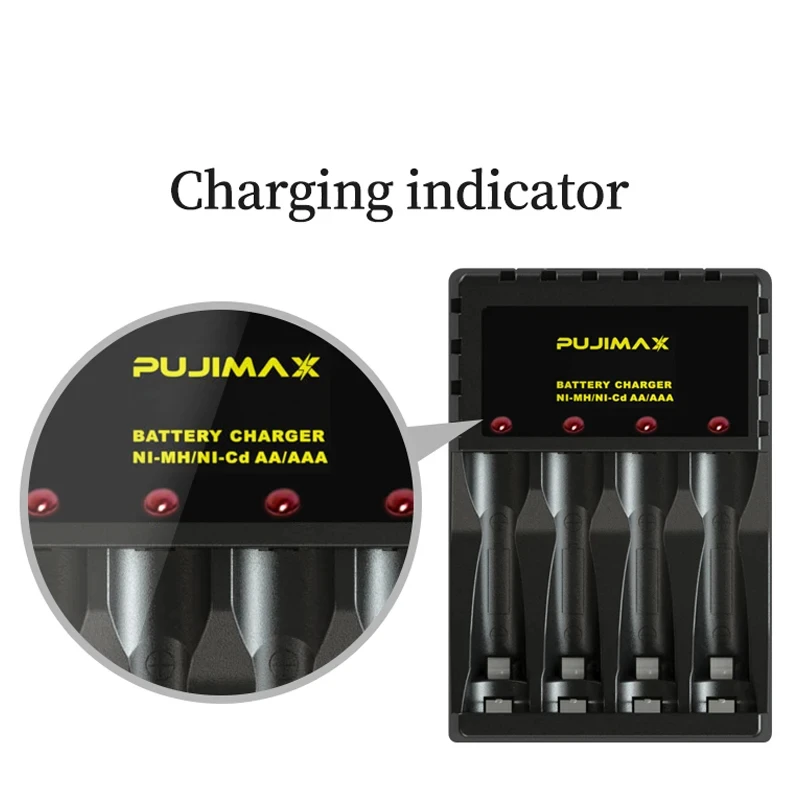 PUJIMAX 4-Slot NiMH/NiCd Battery Charger for 1.2v AAA/AA Rechargeable Battery Android USB/Type-C Interface Convenient Charging