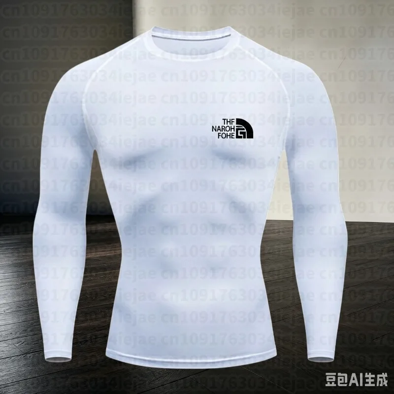 Men's Fitness Compression Shirt with Round Neck, Long Sleeved Muscle Fit, Suitable for Bodybuilding and Physical Training