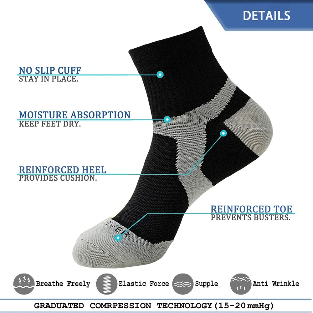 Compression Socks for Women & Men Circulation 3 Pairs Arch Ankle Support 15-20 mmHg Best for Running Cycling