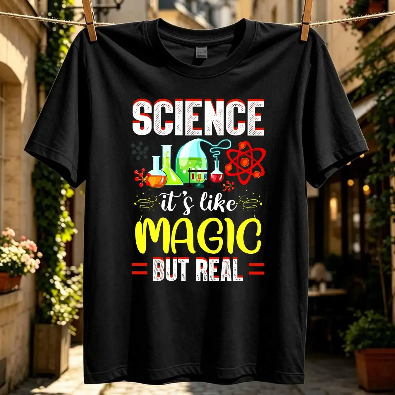 washed T Shirt Science It's Like Magic But Real For Teacher ScientisT Lover Appreciation long or short sleeves vintage Washed