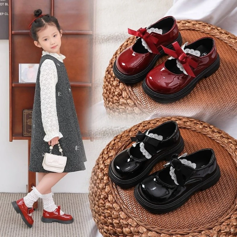 

Toddler Girls Princess Mary Jane Shoes with Cute Bowknot 2026 New Spring Kids School Dance Flats Soft Sole Trendy Party Shoes