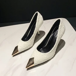 High Heels Patent Leather Pointed Toe Metal Decoration Fashion Women's Shoes Summer Pole Dance Stripper Shoes Dress Party Pumps