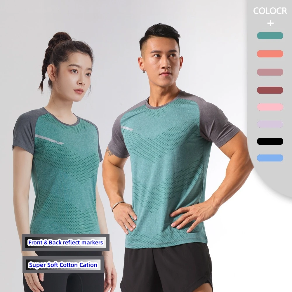 Men Quick Dry T-shirts Fitness Sportswear Breathable Lightweight Short Sleeved Women Tops Ice Silk Elastic Casual Couple Shirts