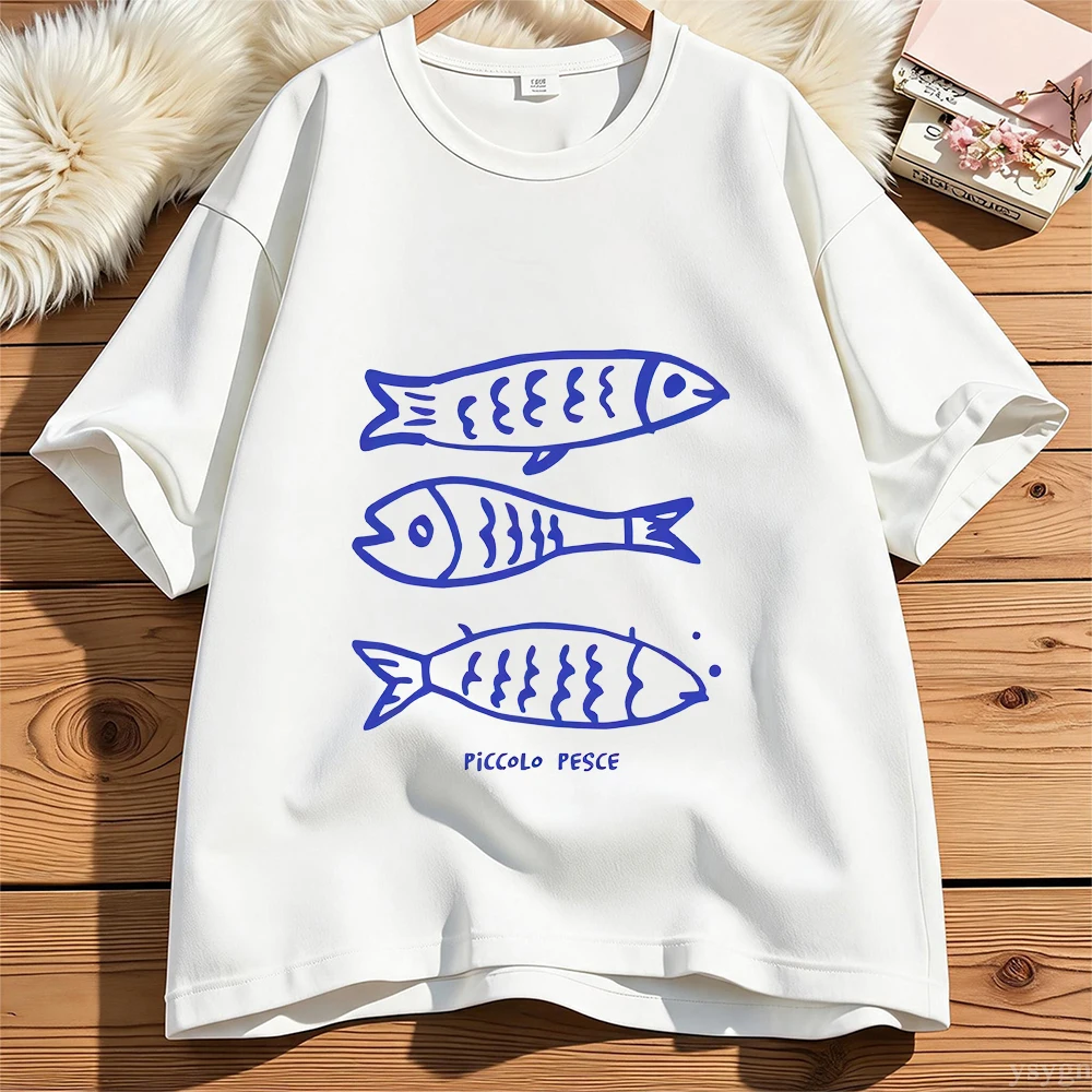 Funny Drawn Fish Meme Graphic T Shirt Women Trendy Harajuku T-shirt Oversized  Creativity Popular T Shirts Streetwear