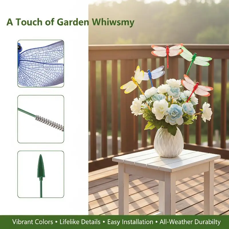 New 5/10pcs Colorful 3D Dragonfly Garden Yard Flower Arrangement Outdoor Planter Decoration