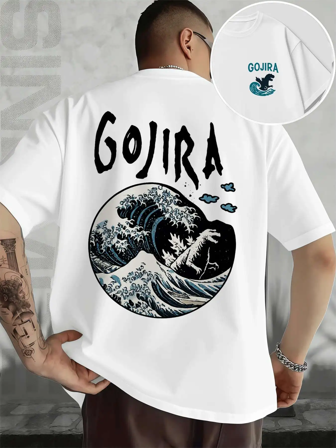 

Мужская футболка с рисунком Gojira Wave, модная повседневная футболка из чистого хлопка с двусторонним принтом и круглым вырезом, 220 г/м2,