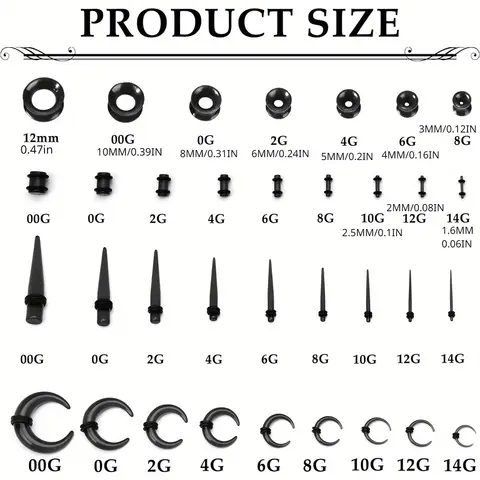 Drperfect कान स्ट्रेचिंग किट एक्रिलिक टेपर एक्रिलिक C आकार पिंचर टेपर सिलिकॉन टनल कान गेज विस्तारक छेदन आभूषण 10 best sales कान खींचने वाली किट - №4