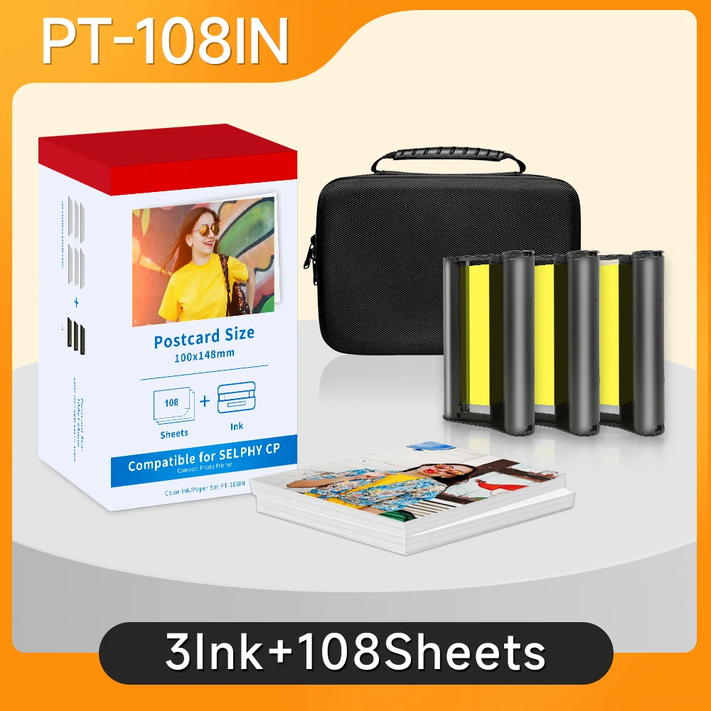 Compatible for Canon Selphy Color Ink and Paper Set CP1500 CP1300 CP1200 CP910 CP900 Photo Paper Printer KP108IN KP-36IN 6 Inch