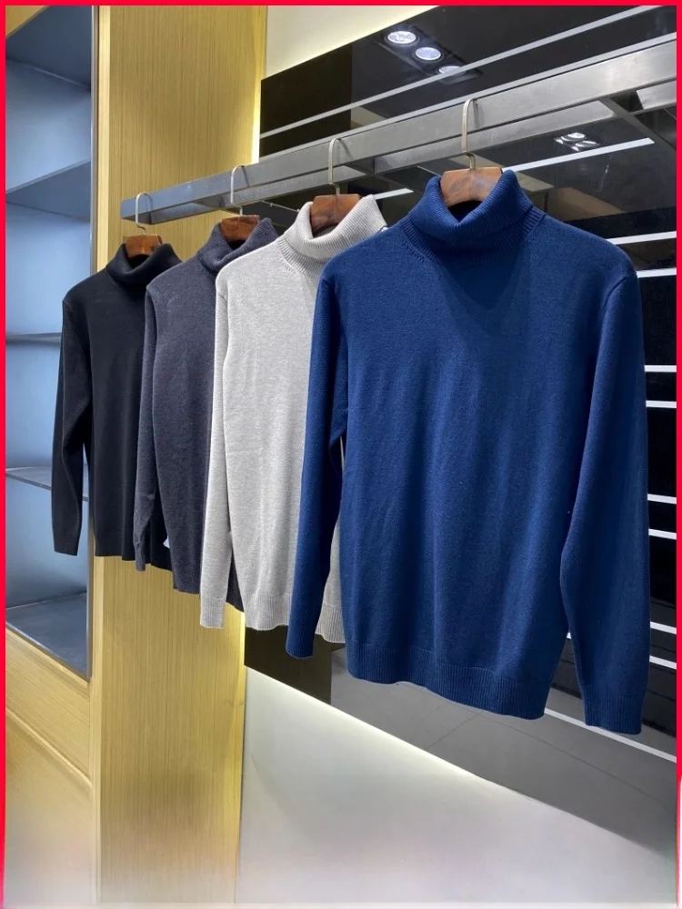 

Comfortable Faionable Men's High Collar Knitted Sweater Color Versatile Autumn Winter Casual Sle Polyester Fiber