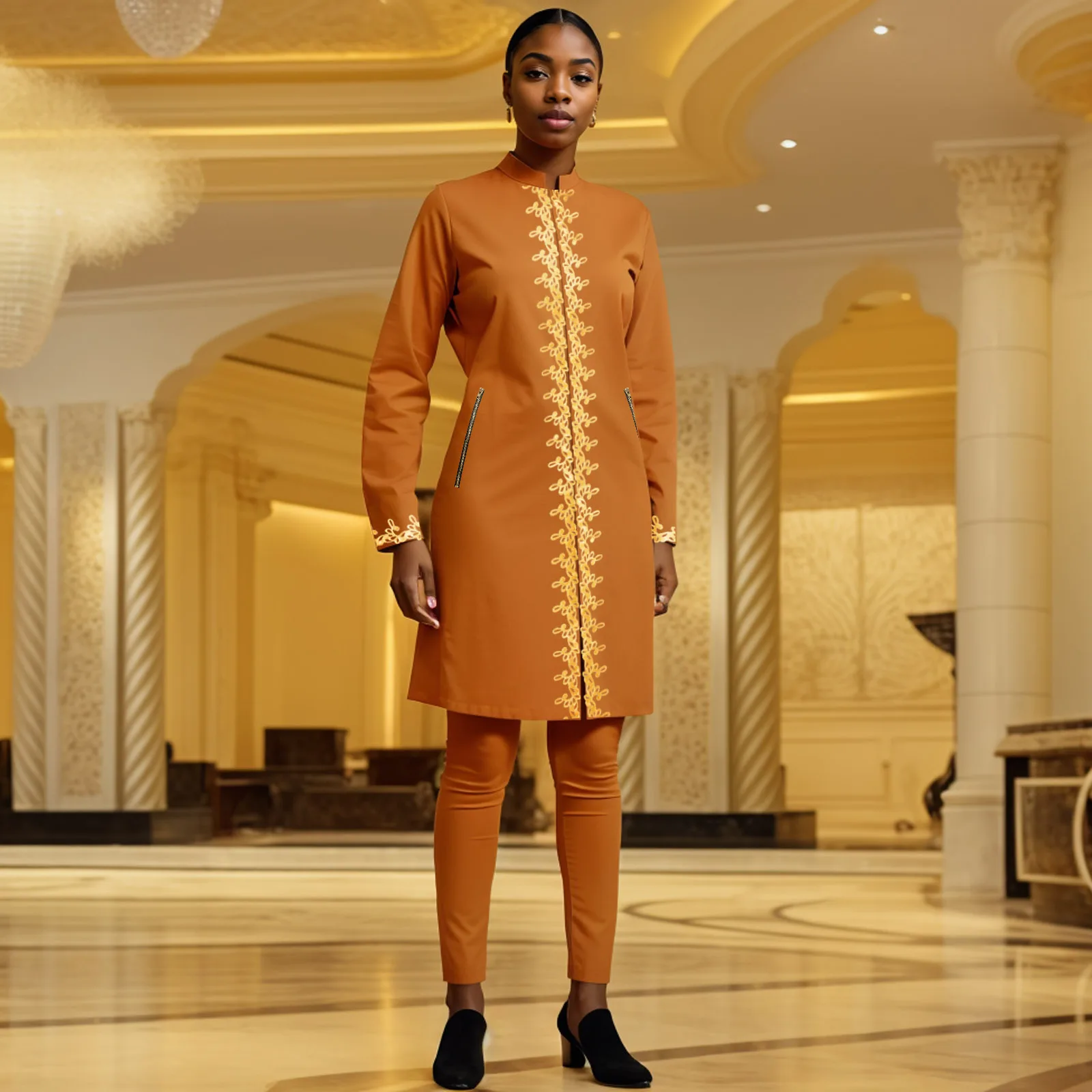 DBQ African Women's Suit Gold Embroidery Blazer and Pants Set Dashiki Jacket Traditional African Clothes A2426001D