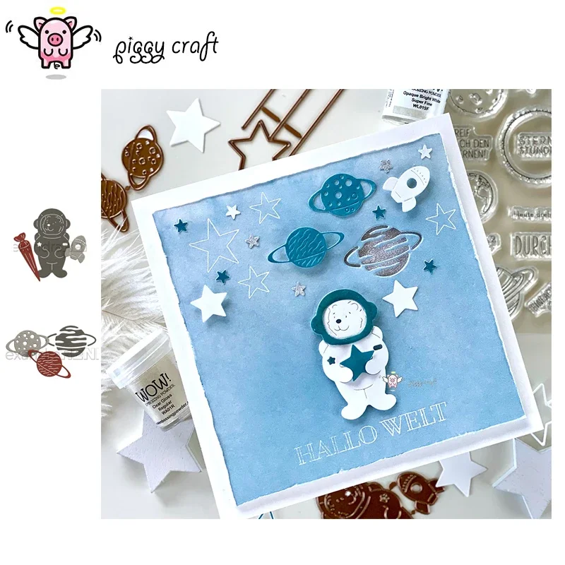 Piggy Craft metal cutting dies cut die mold Bear astronaut spaceship Scrapbook paper craft knife mould blade punch stencils dies