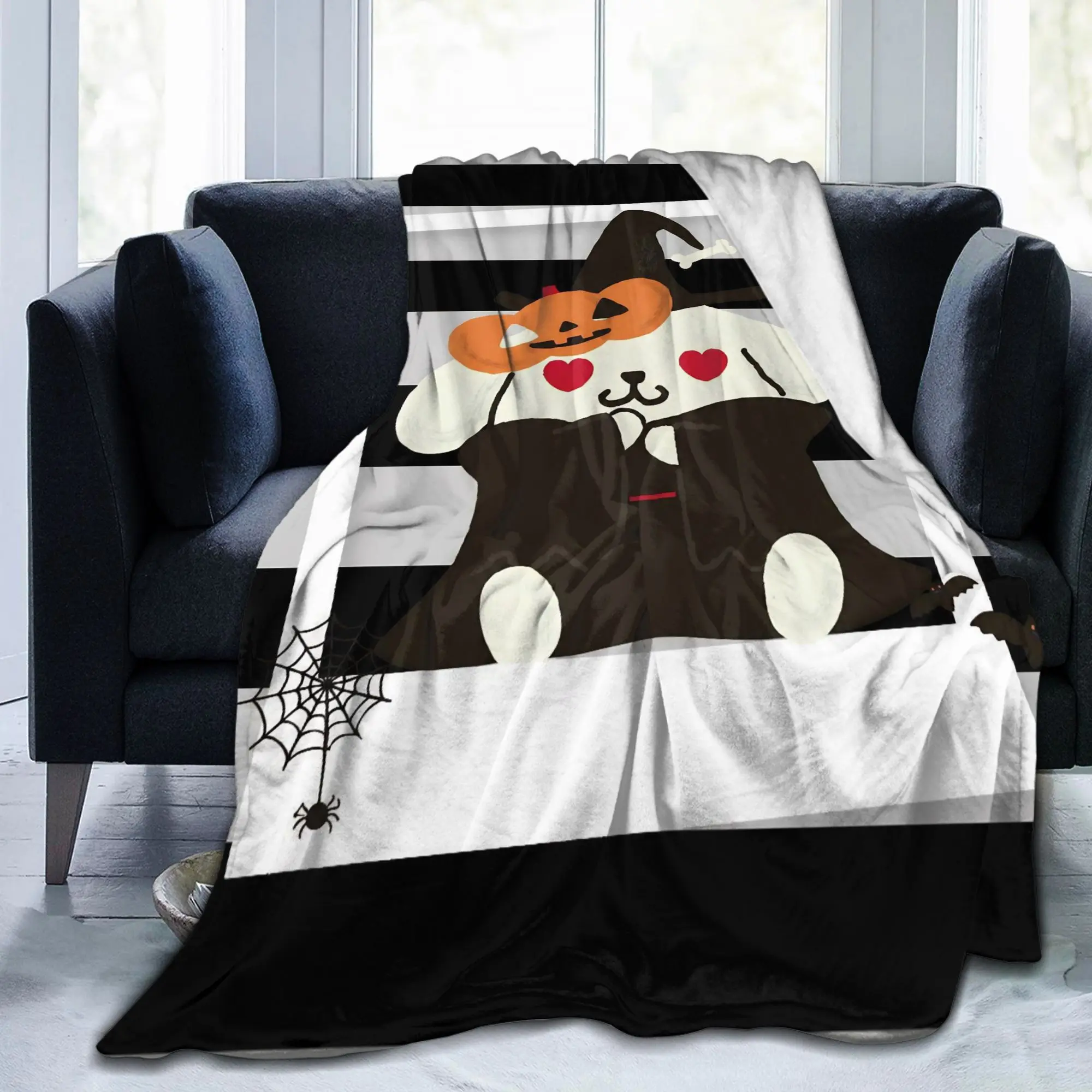 Pompompurins Halloween Pumpkin Witch Cute Dog Blankets Flannel Decoration Super Warm Throw Blanket for Bed Car Bedding Throws