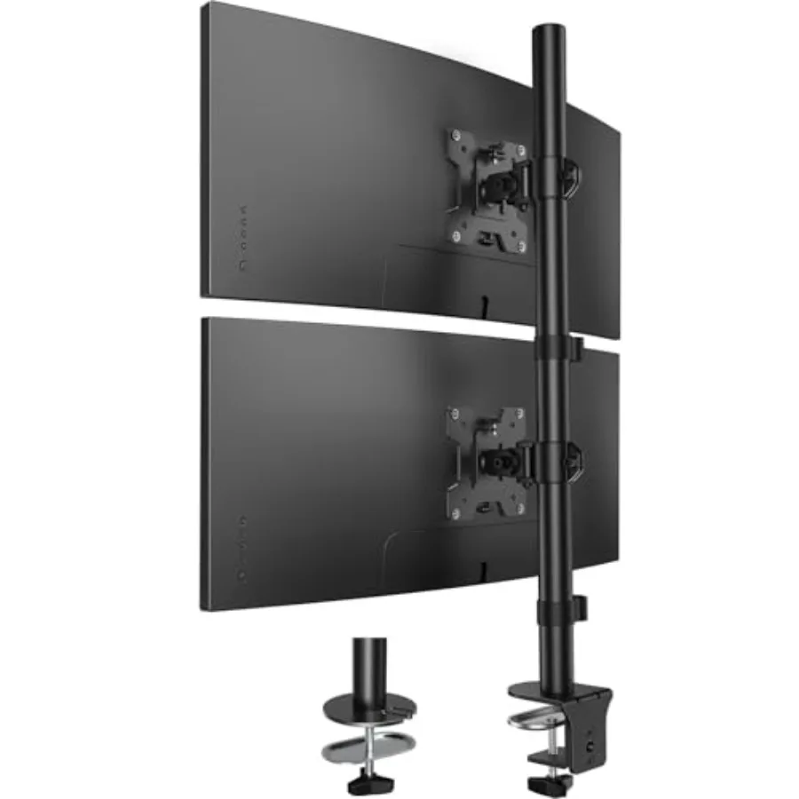 Dual monitor mount for office desks aluminum alloy black height-adjustable vertical stacking stand supporting two 17-32 inch sc