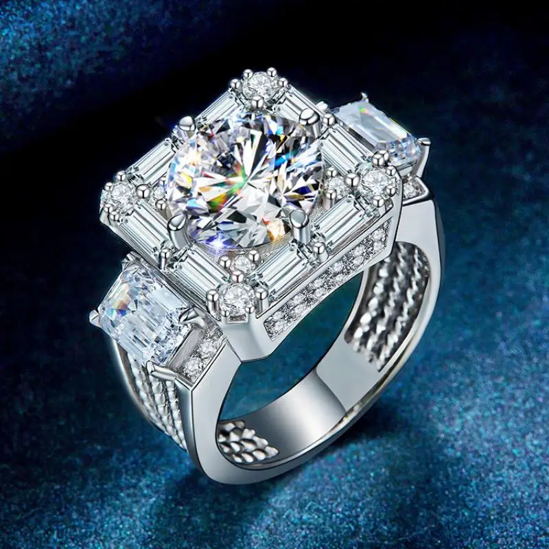 HOYON Moissanite Nhẫn Cao Cấp T-Vuông Vàng 18K Màu Kiểu Kim Cương Vòng Đầy 5 Caro Độc Đoán nhẫn Nam Đảng