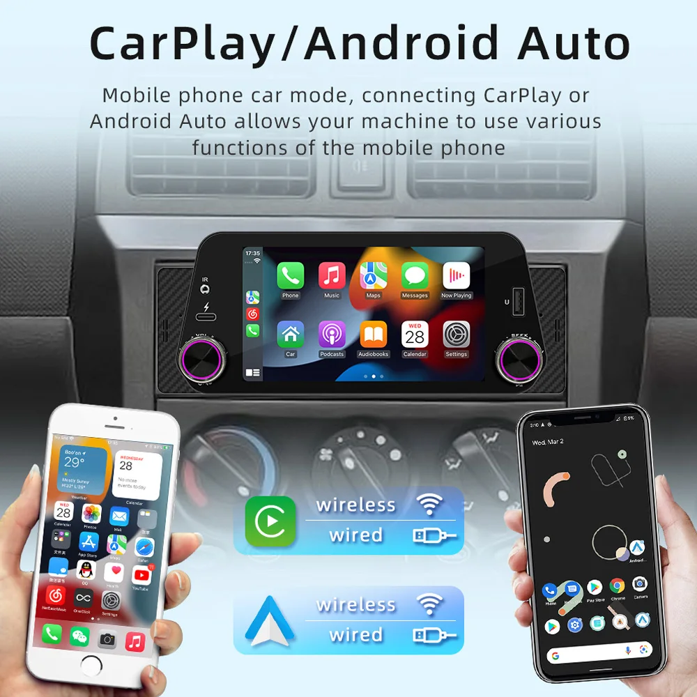 1280x720 Portable Universal 5 Inch Automotive Multimedia Car Wireless CarPlay Android Auto Mirror Link Single Din MP5 BT5.0 F133