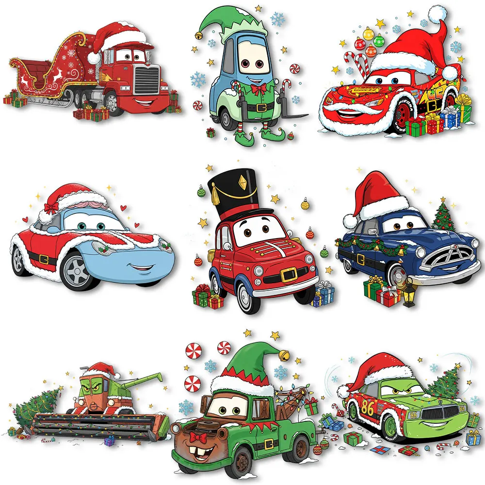 

Mcqueen Cars Christmas Iron on Transfers Thermal Patches for Clothes Heat Press Stickers on tshirts