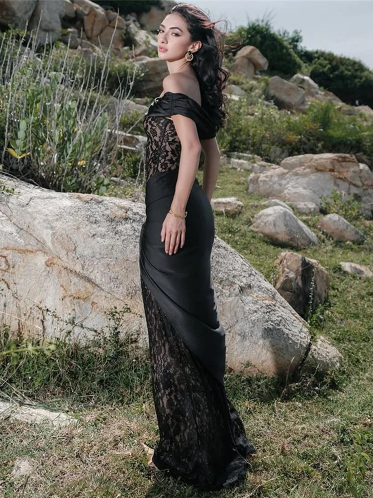 Nibber セクシーなスラッシュネックドレス女性ラップノット背中の開いたパッチワークジャカードリボンシックな休暇パーティー誕生日パーティー Vestidos