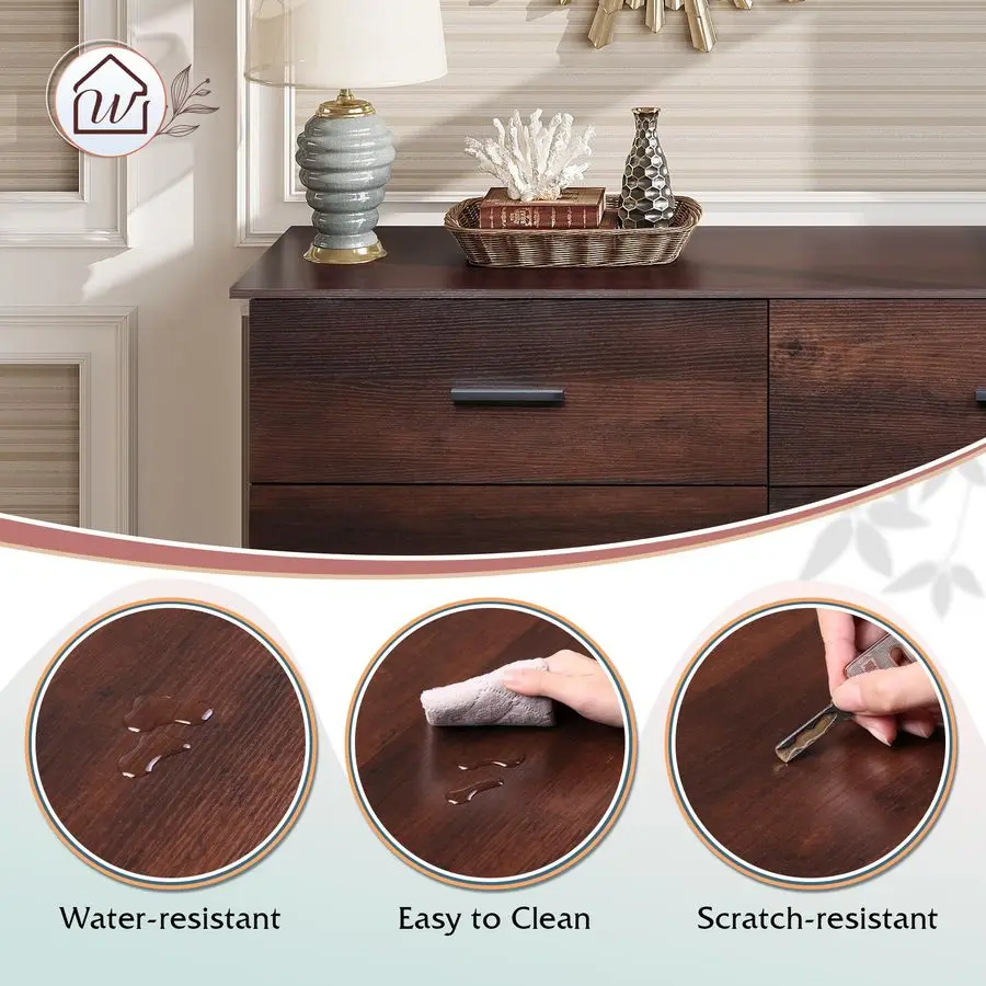 침실용 원목 서랍장, 6개의 서랍이 있는 넓은 서랍장, 대형 갈색 수납 타워 유닛, 모던 미니멀리스트 옷장