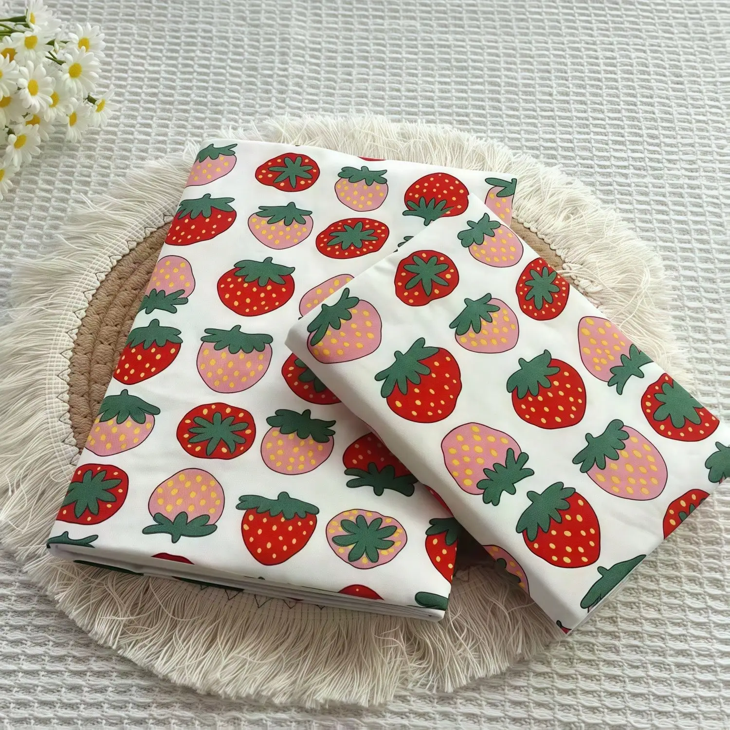 A5 A6 Cute Strawberry Print Fabric Book Sleeve Reusable Notebook Cover Diary Planner Journal Protective Stationery Supplies