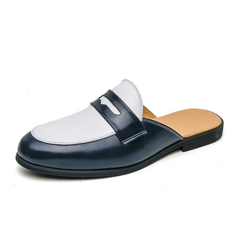 Summer Mules Men Backless Casual Shoes Open Back Loafers Slippers Leather Outdoor Half Shoes Italian Flat Sneakers Slides Sandal