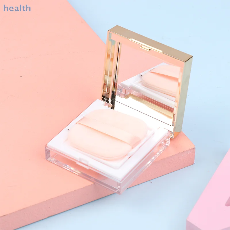 8 グラム正方形ゴールドボーダールースパウダーボックス空の詰め替えポータブルメイクアップ設定パウダーブラッシュケース容器パフミラー付き