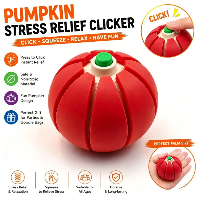 3Pack Halloween Colorful Pumpkin Fidget Toy Rotatable Button Anxiety Relief Portable Desk Holiday Mini Gift for Student