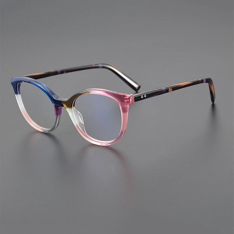 Euro-american retro oval acetate frames designer small face cat-eye spell multicolor prescription optical glasses for men and wo