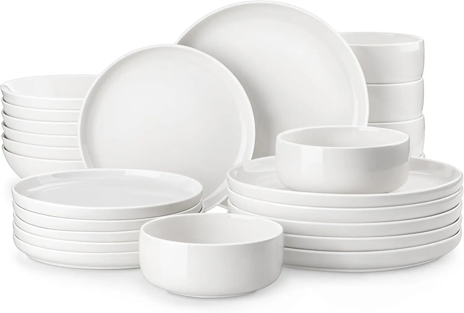 MALACASA Plates and Bowls Sets, 24 Pieces Modern Porcelain Dinnerware Set for 6 Ceramic Dishware Dishes White Kitchen Dinner Din