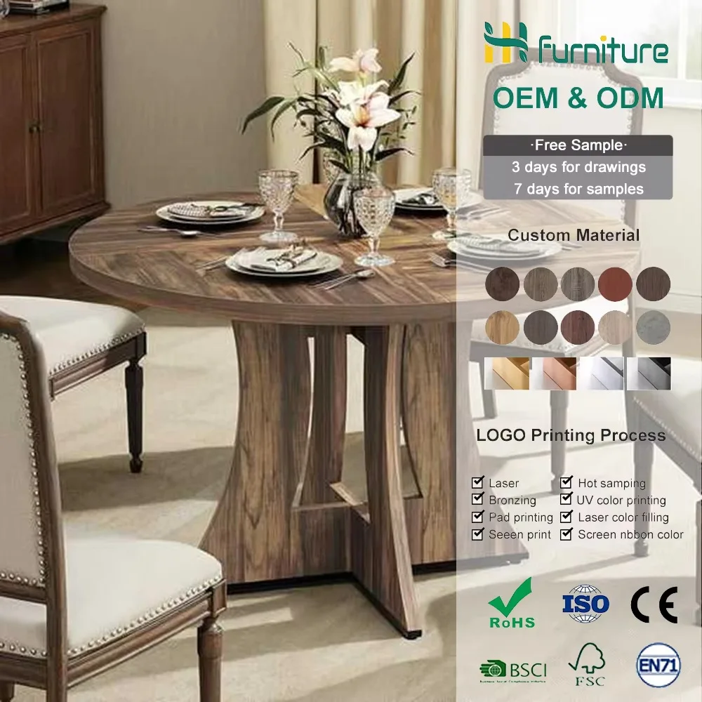 Stretchable Wooden Round Dining Table Household Kitchen Multifunctional Dining Table and Chair Combination Set