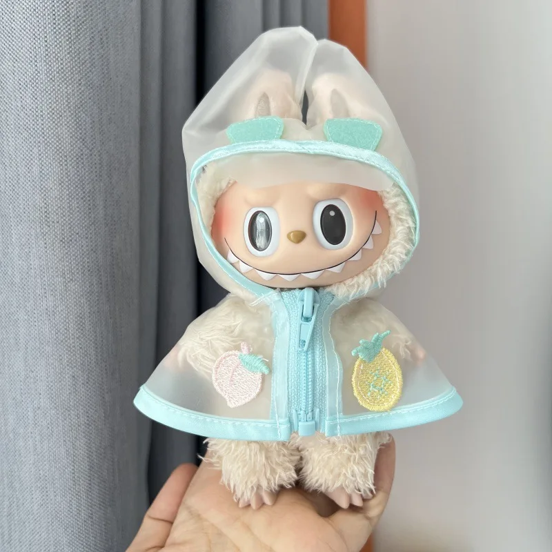 

For Labubu Clothes 17cm, Candy Color Transparent Raincoat Set with Pendant, Cute Doll Changeable Outfit