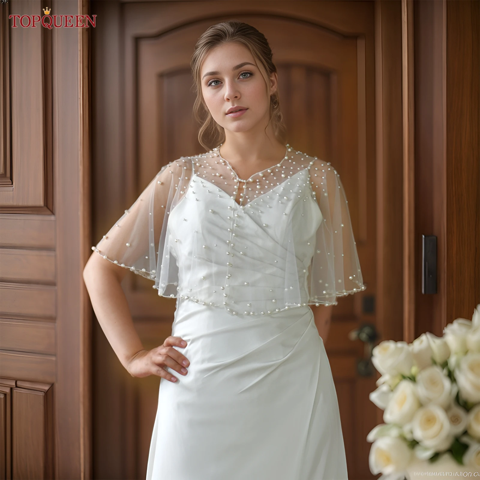 

TOPQUEEN MG39 Кардиган с жемчугом до локтя в минималистском стиле, изысканный короткий топ-платье, подходящий для свадебных вечеринок