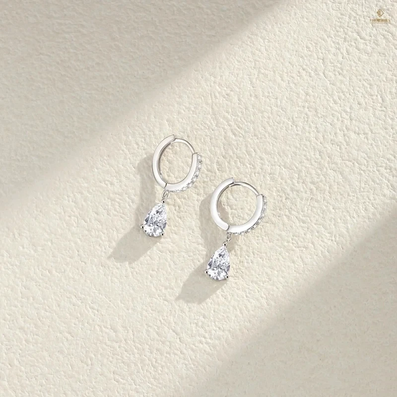 Wholesale Bulk Platinum Plated 925 Sterling Silver Moissanite Drop Earrings  1CT Pear Cut Moissanite Tassel Women's Anniversary view 3