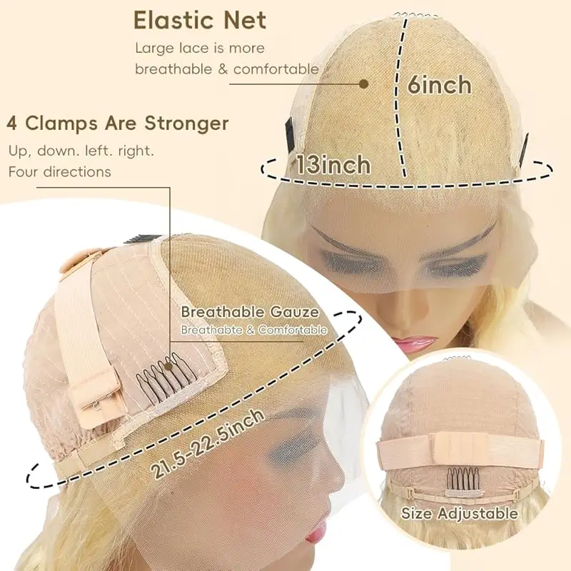 13x6 Bionda 613 Parrucche diritte per capelli umani Parrucche in pizzo HD da 38 pollici Parrucche brasiliane in pizzo anteriore a densità 240 per le donne