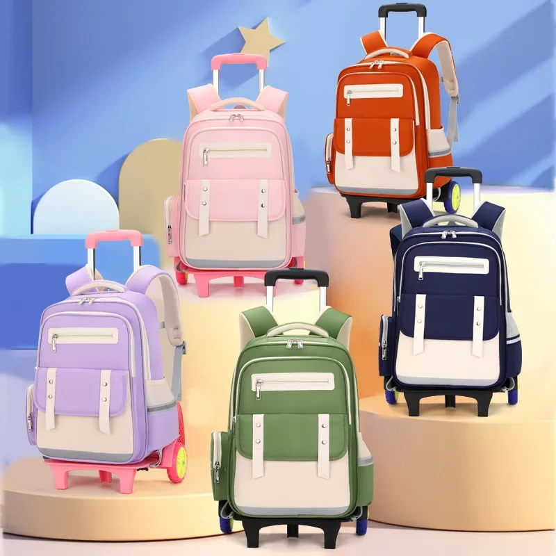 Rolling School Bags for Girls Backpack Children Waterproof School Backpacks with Wheels Middle School Trolley Luggage Back Pack