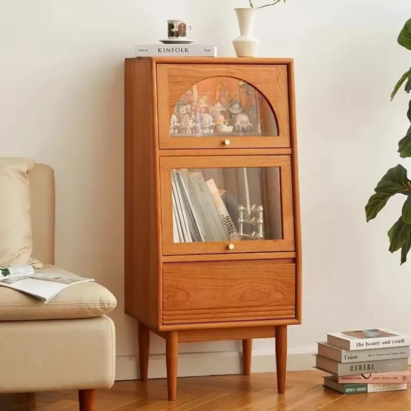 

Standing cabinet solid wood living room display storage bucket cabinet cherry wood small apartment narrow cabinet