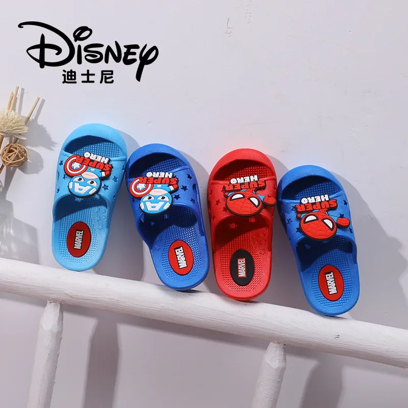 Disney Summer Children Slippers Baby Boy Girl Cartoon Captain America Print Sandal Kids Non-slip Home Beach Shoes Size 140-200