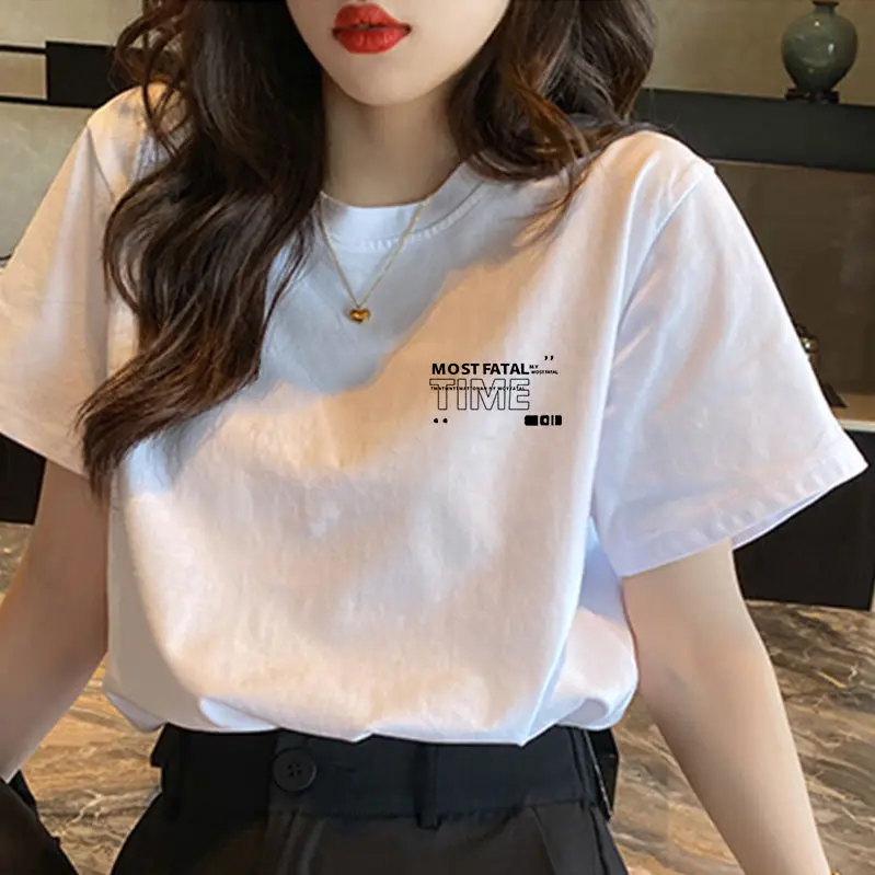 Koreanische Pulovers Kurzarm Ästhetische Mode Plus Größe Casual Baumwolle Grafik T Hemd Lose Kleidung Tops frauen T-shirt Sommer