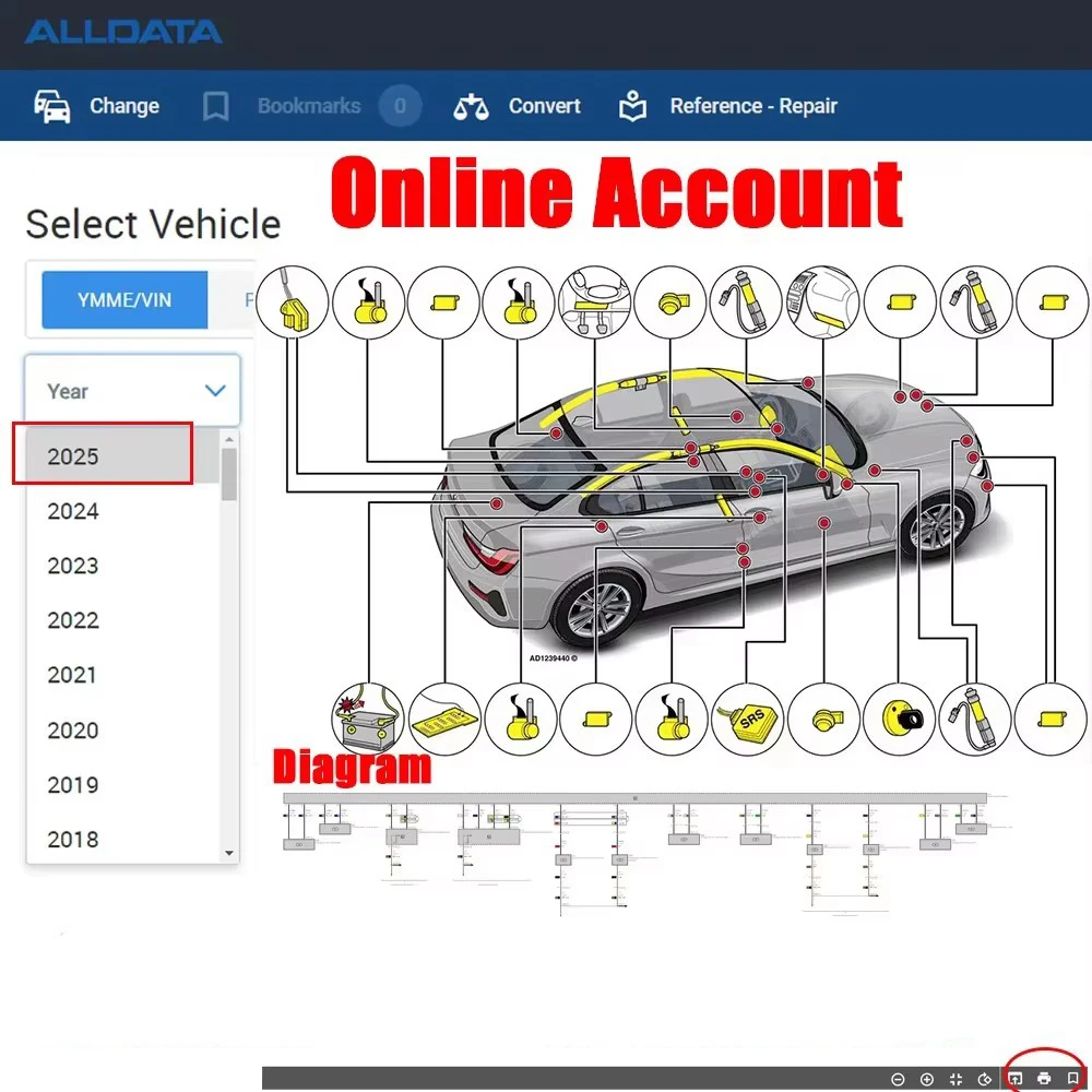 2025 Alldata compte en ligne Version complète logiciel de diagramme de réparation Mitchell1 Hay nes Pro Support Mobile/PC